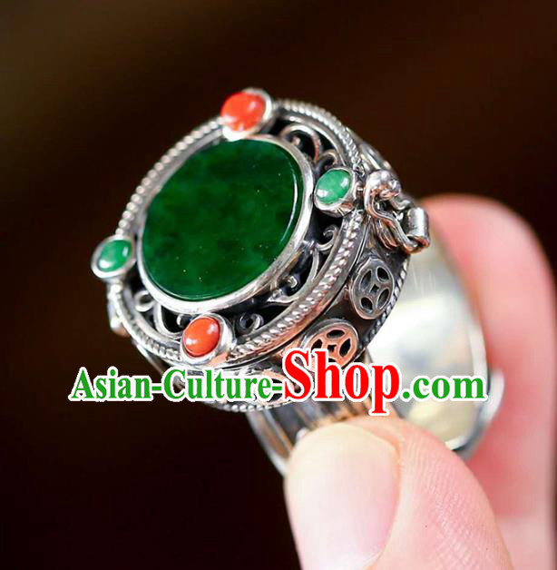 Chinese National Silver Ring Jewelry Traditional Handmade Jadeite Circlet Accessories Chinese National Silver Ring Jewelry Traditional Handmade Jadeite Circlet Accessories