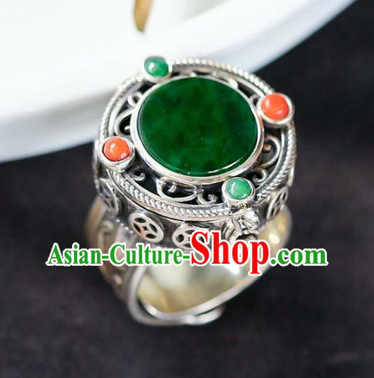 Chinese National Silver Ring Jewelry Traditional Handmade Jadeite Circlet Accessories Chinese National Silver Ring Jewelry Traditional Handmade Jadeite Circlet Accessories