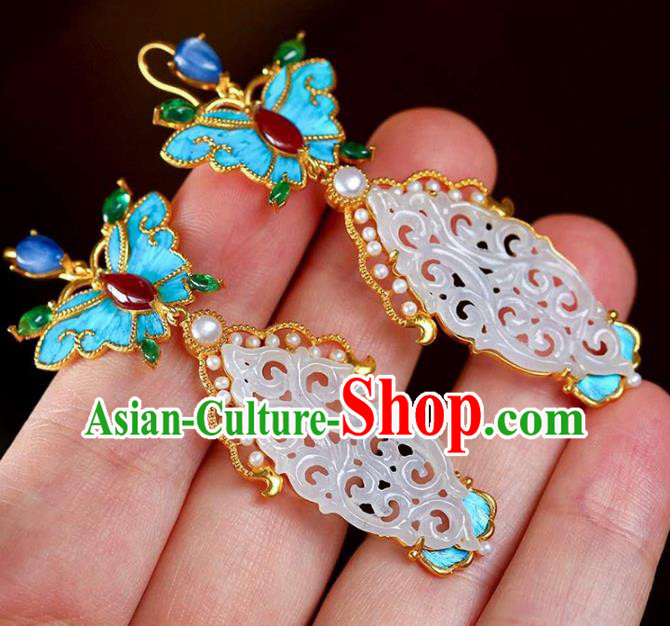 Handmade China Traditional Jewelry Cheongsam Agate Butterfly Earrings Jade Eardrop Accessories Handmade China Traditional Jewelry Cheongsam Agate Butterfly Earrings Jade Eardrop Accessories