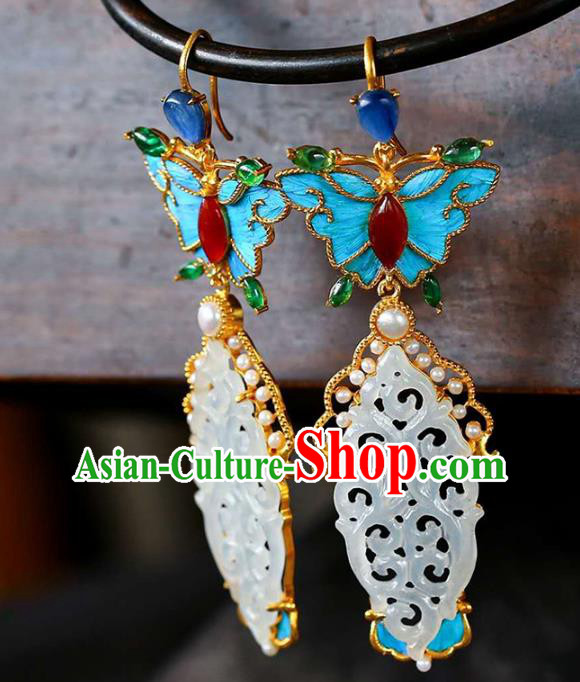 Handmade China Traditional Jewelry Cheongsam Agate Butterfly Earrings Jade Eardrop Accessories Handmade China Traditional Jewelry Cheongsam Agate Butterfly Earrings Jade Eardrop Accessories