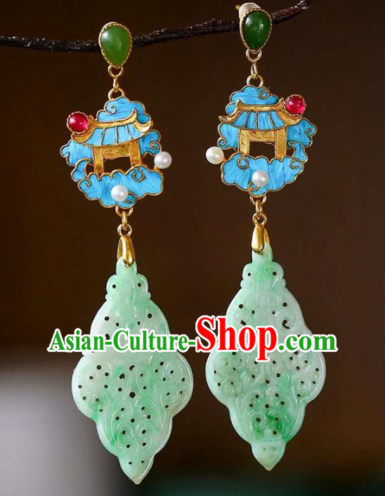 Handmade China Traditional Jewelry National Cheongsam Jade Earrings Heavenly Palace Eardrop Accessories Handmade China Traditional Jewelry National Cheongsam Jade Earrings Heavenly Palace Eardrop Accessories