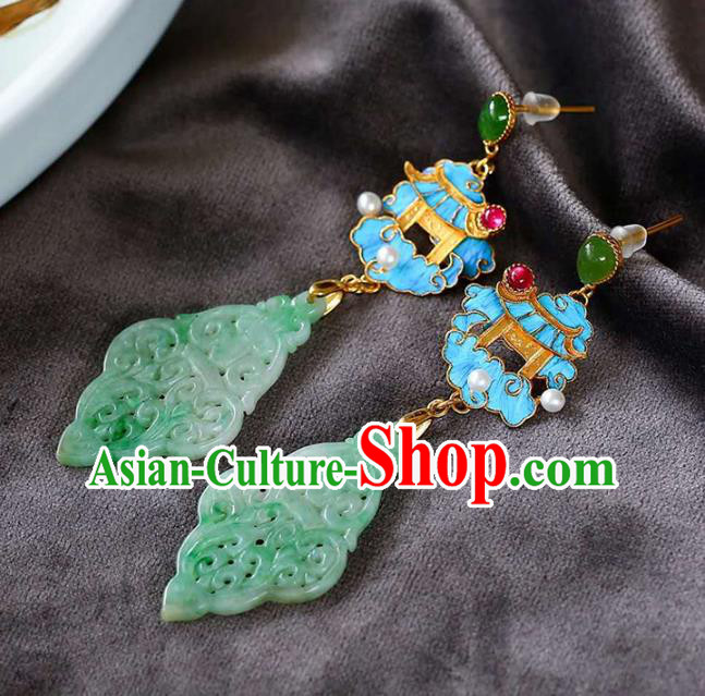 Handmade China Traditional Jewelry National Cheongsam Jade Earrings Heavenly Palace Eardrop Accessories Handmade China Traditional Jewelry National Cheongsam Jade Earrings Heavenly Palace Eardrop Accessories