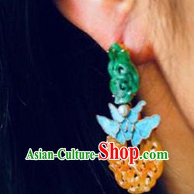 Handmade China Eardrop Accessories Traditional Jewelry National Cheongsam Yellow Jade Earrings