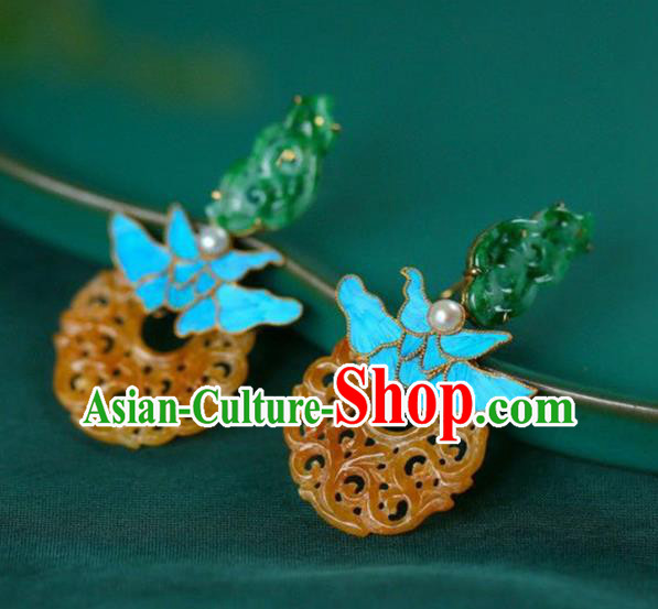 Handmade China Eardrop Accessories Traditional Jewelry National Cheongsam Yellow Jade Earrings Handmade China Eardrop Accessories Traditional Jewelry National Cheongsam Yellow Jade Earrings