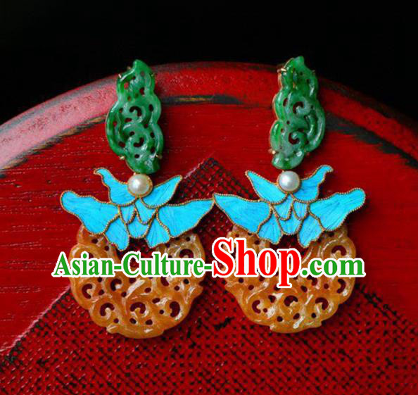 Handmade China Eardrop Accessories Traditional Jewelry National Cheongsam Yellow Jade Earrings Handmade China Eardrop Accessories Traditional Jewelry National Cheongsam Yellow Jade Earrings