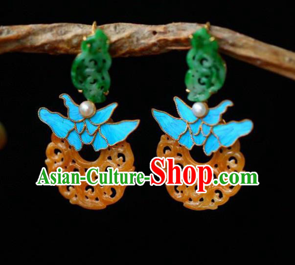 Handmade China Eardrop Accessories Traditional Jewelry National Cheongsam Yellow Jade Earrings Handmade China Eardrop Accessories Traditional Jewelry National Cheongsam Yellow Jade Earrings