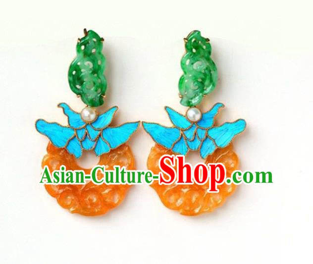 Handmade China Eardrop Accessories Traditional Jewelry National Cheongsam Yellow Jade Earrings Handmade China Eardrop Accessories Traditional Jewelry National Cheongsam Yellow Jade Earrings