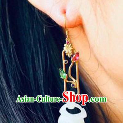 Handmade China Jade Vase Eardrop Accessories Traditional Jade Jewelry National Cheongsam Crystal Lotus Earrings