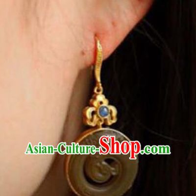Handmade China Jade Carving Dragon Eardrop Accessories Traditional Jade Jewelry National Cheongsam Earrings