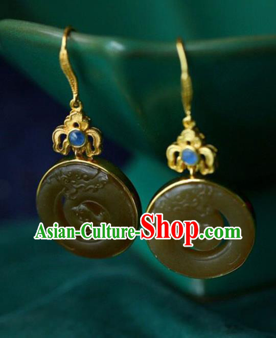 Handmade China Jade Carving Dragon Eardrop Accessories Traditional Jade Jewelry National Cheongsam Earrings Handmade China Jade Carving Dragon Eardrop Accessories Traditional Jade Jewelry National Cheongsam Earrings
