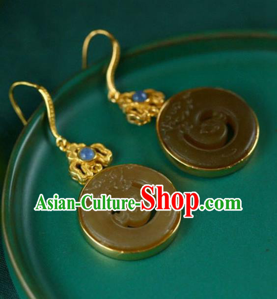 Handmade China Jade Carving Dragon Eardrop Accessories Traditional Jade Jewelry National Cheongsam Earrings Handmade China Jade Carving Dragon Eardrop Accessories Traditional Jade Jewelry National Cheongsam Earrings