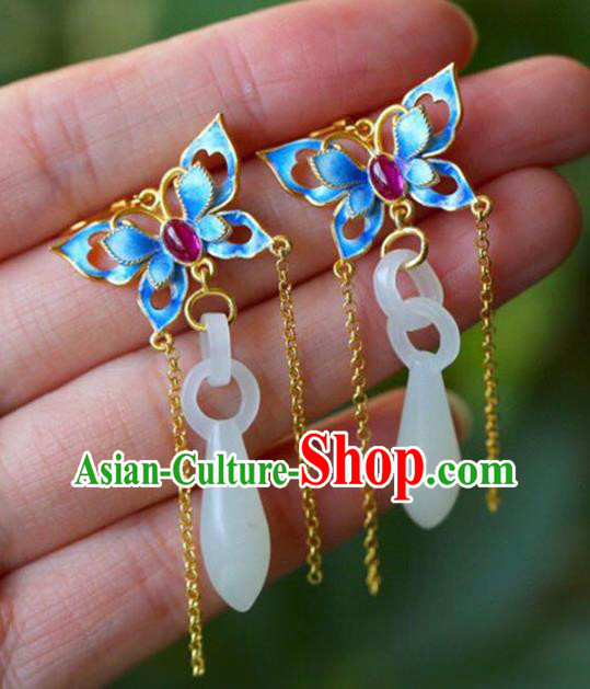 Handmade China Blueing Butterfly Eardrop Accessories Traditional Jewelry National Cheongsam Jade Vase Earrings Handmade China Blueing Butterfly Eardrop Accessories Traditional Jewelry National Cheongsam Jade Vase Earrings