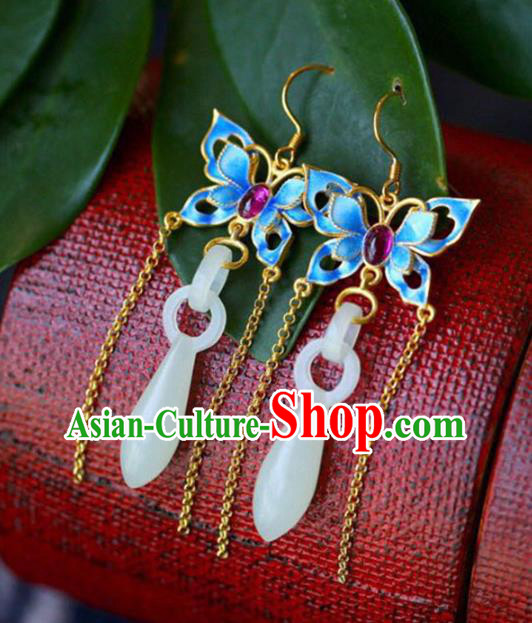 Handmade China Blueing Butterfly Eardrop Accessories Traditional Jewelry National Cheongsam Jade Vase Earrings Handmade China Blueing Butterfly Eardrop Accessories Traditional Jewelry National Cheongsam Jade Vase Earrings