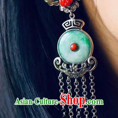 Handmade China Wedding Eardrop Accessories Traditional Jade Jewelry National Cheongsam Silver Tassel Earrings