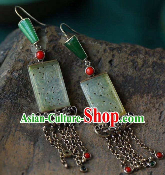Handmade China National Cheongsam Earrings Wedding Silver Tassel Eardrop Accessories Traditional Jade Jewelry Handmade China National Cheongsam Earrings Wedding Silver Tassel Eardrop Accessories Traditional Jade Jewelry