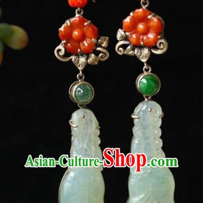 Handmade China Traditional Jade Jewelry National Cheongsam Earrings Wedding Eardrop Accessories