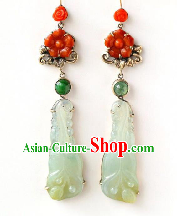 Handmade China Traditional Jade Jewelry National Cheongsam Earrings Wedding Eardrop Accessories Handmade China Traditional Jade Jewelry National Cheongsam Earrings Wedding Eardrop Accessories