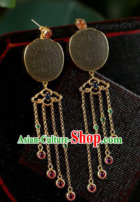 Handmade China Tourmaline Tassel Eardrop Accessories Traditional Jade Jewelry National Cheongsam Earrings Handmade China Tourmaline Tassel Eardrop Accessories Traditional Jade Jewelry National Cheongsam Earrings