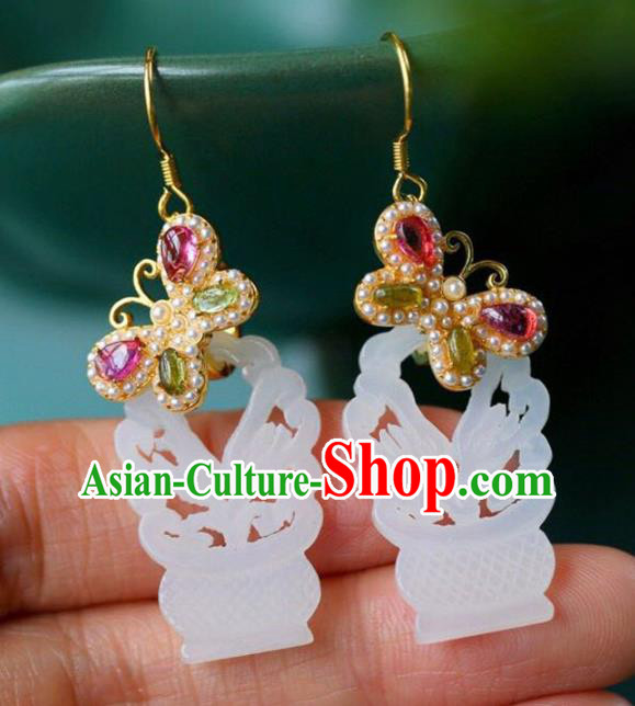 Handmade China Gems Butterfly Eardrop Accessories Traditional Jade Jewelry National Cheongsam Pearls Earrings Handmade China Gems Butterfly Eardrop Accessories Traditional Jade Jewelry National Cheongsam Pearls Earrings