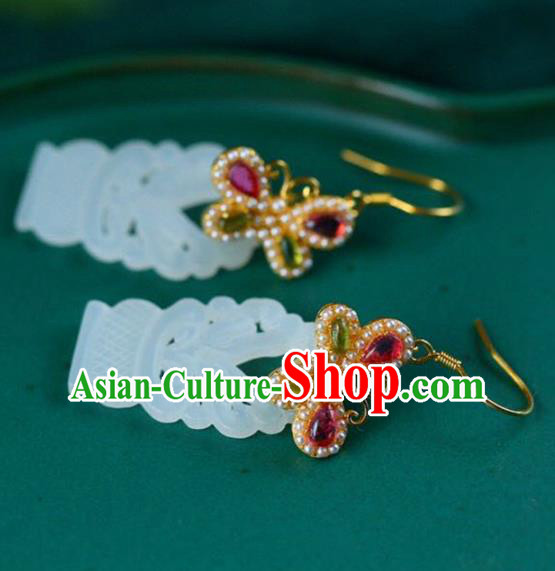 Handmade China Gems Butterfly Eardrop Accessories Traditional Jade Jewelry National Cheongsam Pearls Earrings Handmade China Gems Butterfly Eardrop Accessories Traditional Jade Jewelry National Cheongsam Pearls Earrings