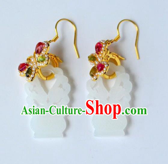 Handmade China Gems Butterfly Eardrop Accessories Traditional Jade Jewelry National Cheongsam Pearls Earrings Handmade China Gems Butterfly Eardrop Accessories Traditional Jade Jewelry National Cheongsam Pearls Earrings