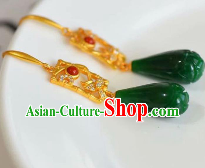 Handmade China Golden Eardrop Accessories National Cheongsam Earrings Traditional Jade Jewelry Handmade China Golden Eardrop Accessories National Cheongsam Earrings Traditional Jade Jewelry