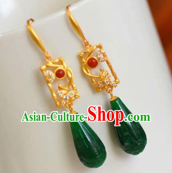 Handmade China Golden Eardrop Accessories National Cheongsam Earrings Traditional Jade Jewelry Handmade China Golden Eardrop Accessories National Cheongsam Earrings Traditional Jade Jewelry