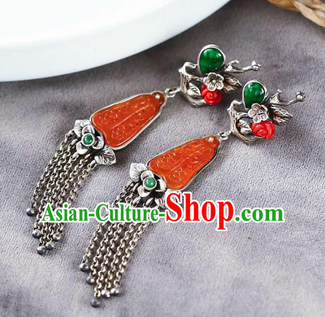 Handmade China National Cheongsam Earrings Agate Eardrop Accessories Traditional Silver Plum Tassel Jewelry Handmade China National Cheongsam Earrings Agate Eardrop Accessories Traditional Silver Plum Tassel Jewelry