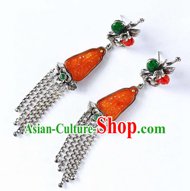 Handmade China National Cheongsam Earrings Agate Eardrop Accessories Traditional Silver Plum Tassel Jewelry Handmade China National Cheongsam Earrings Agate Eardrop Accessories Traditional Silver Plum Tassel Jewelry