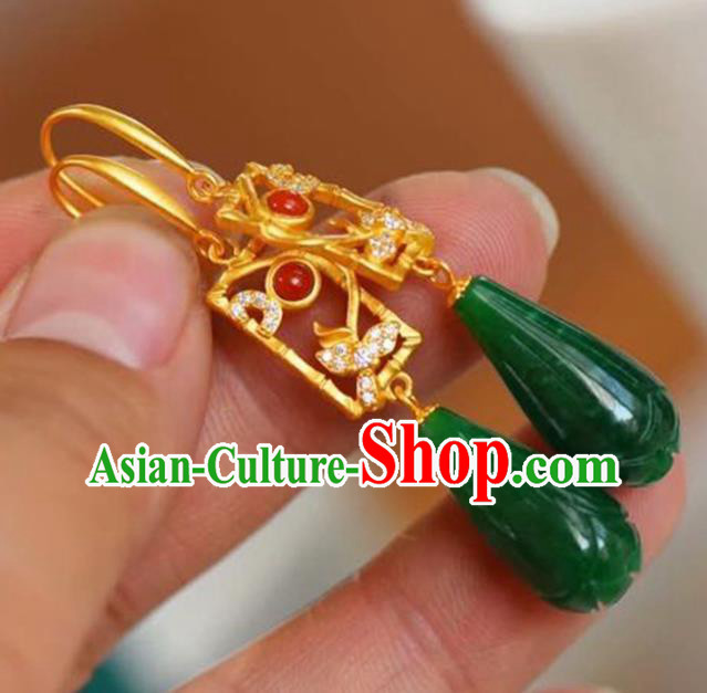 Handmade China Golden Eardrop Accessories National Cheongsam Earrings Traditional Jade Jewelry Handmade China Golden Eardrop Accessories National Cheongsam Earrings Traditional Jade Jewelry