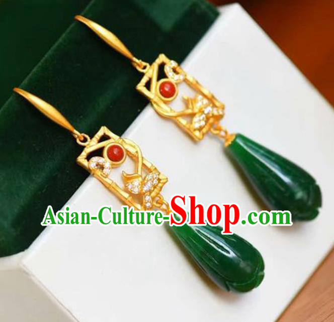 Handmade China Golden Eardrop Accessories National Cheongsam Earrings Traditional Jade Jewelry Handmade China Golden Eardrop Accessories National Cheongsam Earrings Traditional Jade Jewelry