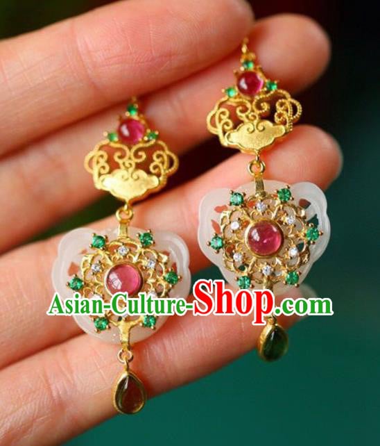 Handmade China Tourmaline Eardrop Accessories Traditional Jewelry National Cheongsam Jade Lock Earrings Handmade China Tourmaline Eardrop Accessories Traditional Jewelry National Cheongsam Jade Lock Earrings