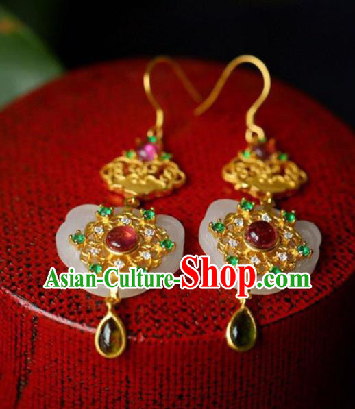 Handmade China Tourmaline Eardrop Accessories Traditional Jewelry National Cheongsam Jade Lock Earrings Handmade China Tourmaline Eardrop Accessories Traditional Jewelry National Cheongsam Jade Lock Earrings