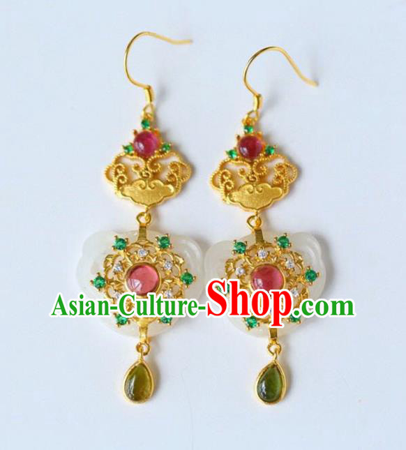 Handmade China Tourmaline Eardrop Accessories Traditional Jewelry National Cheongsam Jade Lock Earrings Handmade China Tourmaline Eardrop Accessories Traditional Jewelry National Cheongsam Jade Lock Earrings