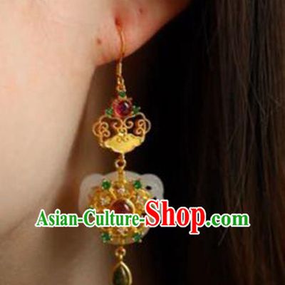 Handmade China Tourmaline Eardrop Accessories Traditional Jewelry National Cheongsam Jade Lock Earrings