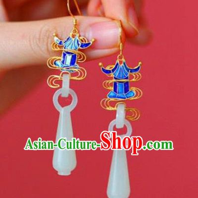 Handmade China Hetian Jade Eardrop Accessories Traditional Jewelry National Cheongsam Blueing Palace Earrings