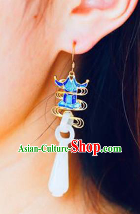 Handmade China Hetian Jade Eardrop Accessories Traditional Jewelry National Cheongsam Blueing Palace Earrings Handmade China Hetian Jade Eardrop Accessories Traditional Jewelry National Cheongsam Blueing Palace Earrings