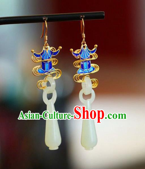 Handmade China Hetian Jade Eardrop Accessories Traditional Jewelry National Cheongsam Blueing Palace Earrings Handmade China Hetian Jade Eardrop Accessories Traditional Jewelry National Cheongsam Blueing Palace Earrings