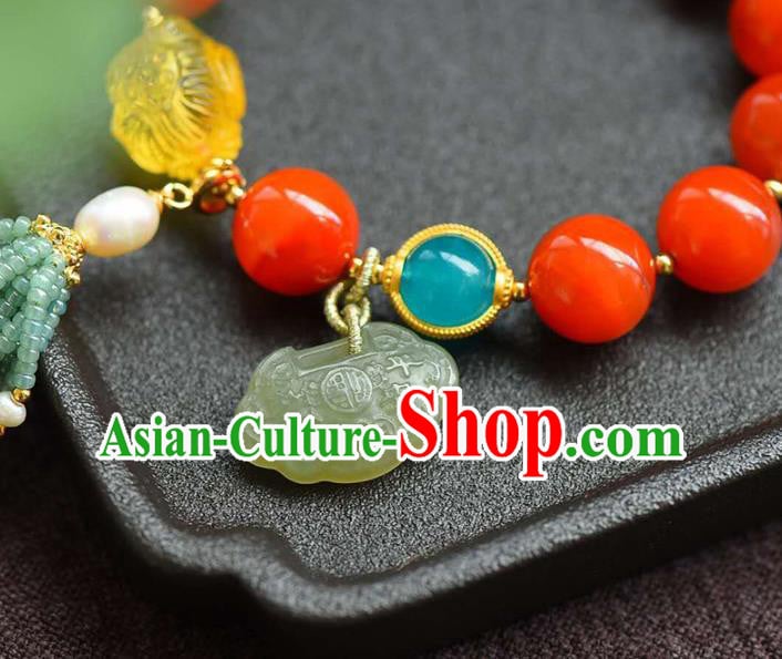 China Handmade Beads Tassel Bracelet Traditional Jewelry Accessories National Beeswax Lotus Agate Bangle China Handmade Beads Tassel Bracelet Traditional Jewelry Accessories National Beeswax Lotus Agate Bangle