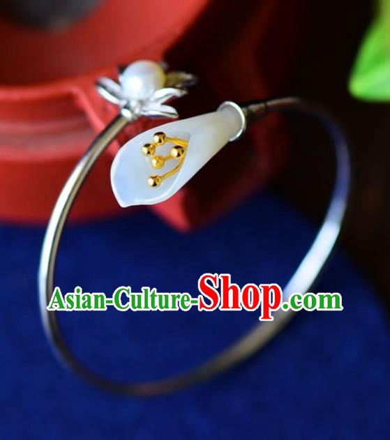 China Handmade Silver Pearl Bracelet Traditional Jewelry Accessories National Jade Mangnolia Bangle China Handmade Silver Pearl Bracelet Traditional Jewelry Accessories National Jade Mangnolia Bangle