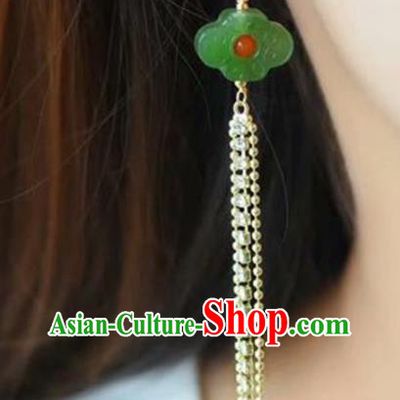 Handmade China Crystal Long Tassel Eardrop Accessories Traditional Jade Jewelry National Cheongsam Jade Cloud Earrings
