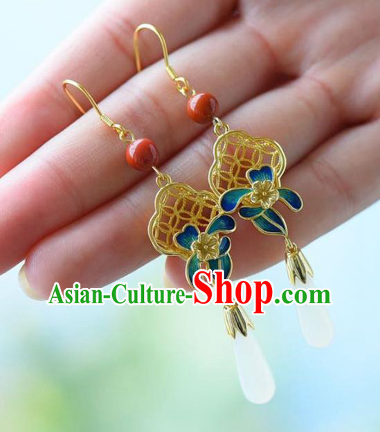 Handmade China Eardrop Accessories Traditional Jewelry National Cheongsam Blueing Flower Earrings Handmade China Eardrop Accessories Traditional Jewelry National Cheongsam Blueing Flower Earrings