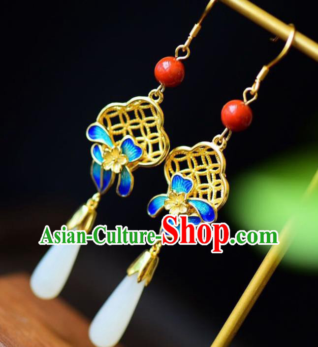 Handmade China Eardrop Accessories Traditional Jewelry National Cheongsam Blueing Flower Earrings Handmade China Eardrop Accessories Traditional Jewelry National Cheongsam Blueing Flower Earrings