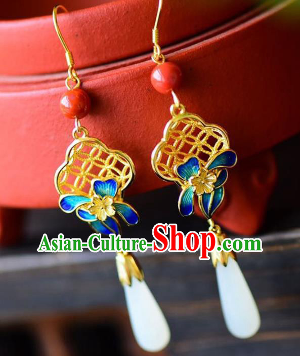 Handmade China Eardrop Accessories Traditional Jewelry National Cheongsam Blueing Flower Earrings Handmade China Eardrop Accessories Traditional Jewelry National Cheongsam Blueing Flower Earrings