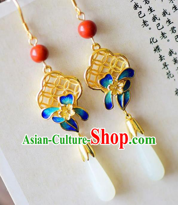 Handmade China Eardrop Accessories Traditional Jewelry National Cheongsam Blueing Flower Earrings Handmade China Eardrop Accessories Traditional Jewelry National Cheongsam Blueing Flower Earrings