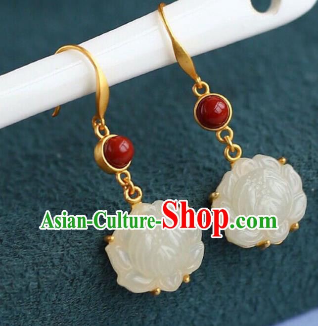 Handmade China Agate Eardrop Accessories Traditional Jewelry National Cheongsam Jade Lotus Earrings Handmade China Agate Eardrop Accessories Traditional Jewelry National Cheongsam Jade Lotus Earrings