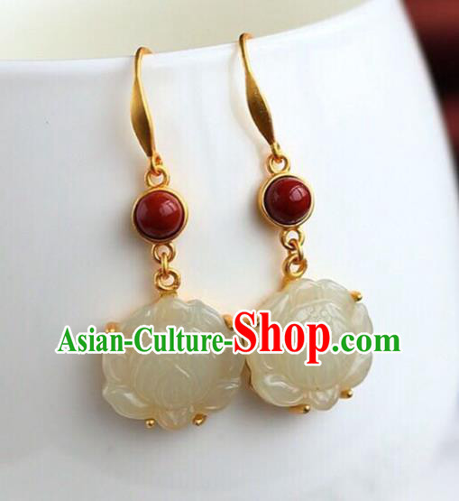 Handmade China Agate Eardrop Accessories Traditional Jewelry National Cheongsam Jade Lotus Earrings Handmade China Agate Eardrop Accessories Traditional Jewelry National Cheongsam Jade Lotus Earrings