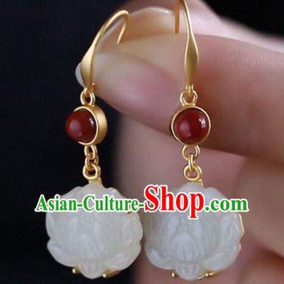 Handmade China Agate Eardrop Accessories Traditional Jewelry National Cheongsam Jade Lotus Earrings
