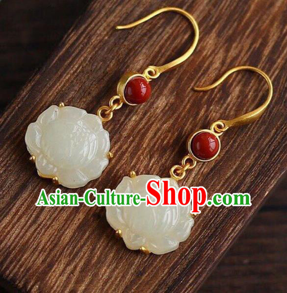 Handmade China Agate Eardrop Accessories Traditional Jewelry National Cheongsam Jade Lotus Earrings Handmade China Agate Eardrop Accessories Traditional Jewelry National Cheongsam Jade Lotus Earrings