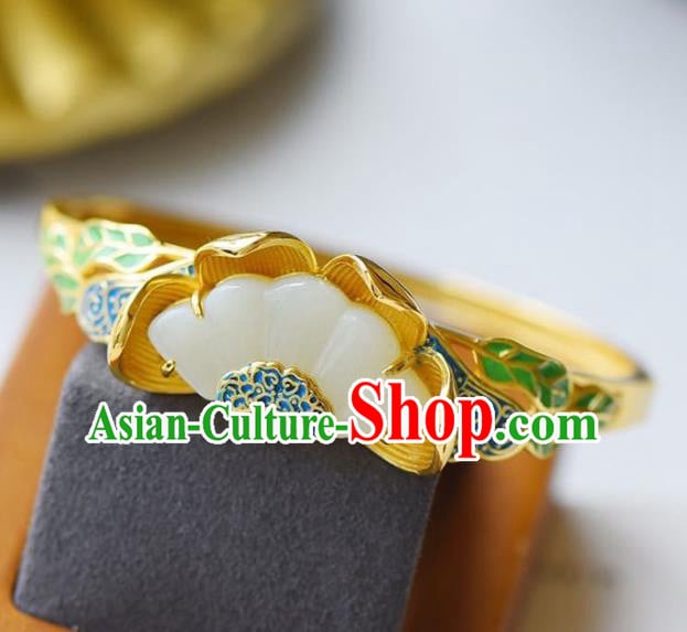 China Handmade Golden Bracelet Traditional Jewelry Accessories National Blueing Jade Lotus Bangle China Handmade Golden Bracelet Traditional Jewelry Accessories National Blueing Jade Lotus Bangle